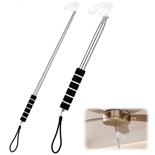 Novabright 2 Pack Ceiling Fan Pull Chain Grabber, 5.2 ft Extra Long Telescoping Pull Chain Tool with Universal Grip Head for Ball/loop/plastic Chains, No Ladder Needed Reach Tool for Seniors