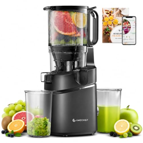 AMZCHEF Automatic Cold Press Juicer Machines 250W Liberate Your Hands -145MM Opening and 2L Capacity Slow Juicers for Whole Fruit and Vegetable with Triple Filter Safety Lock Classic Black