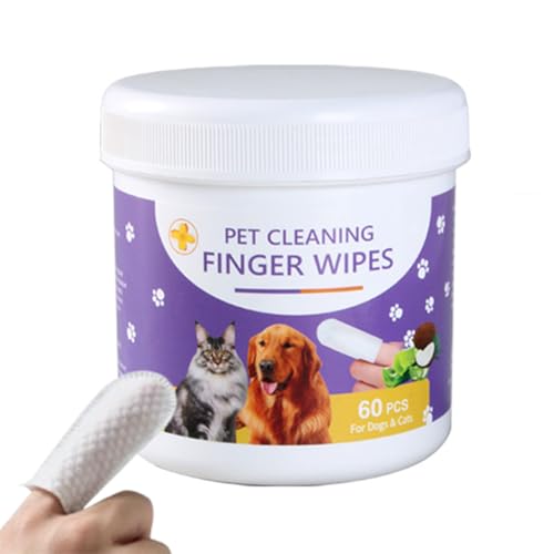 Image of 60 Pcs Cleaning Pet Wipes-All Natural Disposable Pet Cleaning Finger Cover-Cat Dog Ear Cleaner Wipes-Teeth Cleaning Wipes Reduces Tartar and Plaque