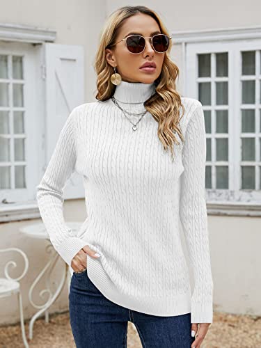 Sangtree Women's Cashmere Turtleneck Long Sleeves Lightweight Pullover Sweater, Cable White, M #TOP1