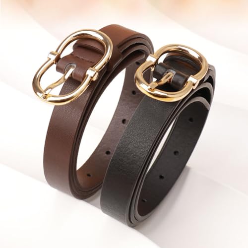 Women Jeans Belt PU Leather Belt Thin Belt Slim Belt Pants Belt Alloy Buckle Belt Dress Waist Belt for Lady Casual Wear (Light Brown)3