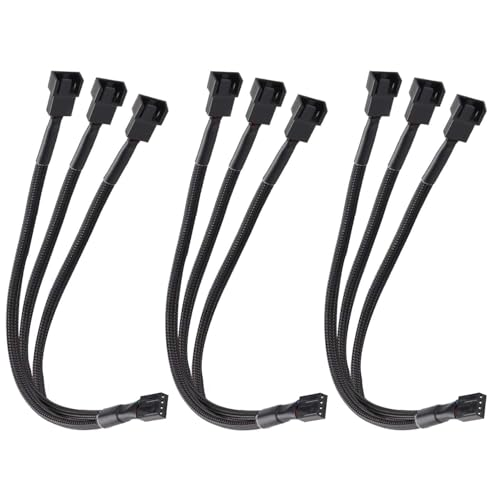 Lot de 3 Répartiteurs Ventilateur PWM 3 Voies 4 Broches,Hub Ventilateur PC, Hub Fan Splitter 4 Pin avec Câble Rallonge Tressé Nylon 27 cm