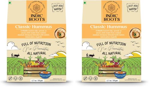 Image of Indic Roots Classic Hummus | Traditional Flavors Pantry | 50g | Just Add Water, Instant Food | Healthy Natural Ready to Eat | No MSG (Pack of 2)