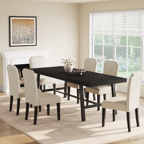 Image of GarveeHome Industrial Dining Table for 8-10 People, 86.61 inch Long Large Kitchen Table with Sturdy Metal Frame, Rectangular Counter for Dinner, Kitchen, Dining Room (Black, 87 inch Non-extendable)