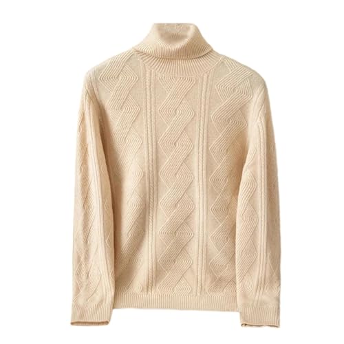 Men's 100% Merino Wool Sweater Turtleneck Crossing Textured Pullover Fall Thickening Jumper Top