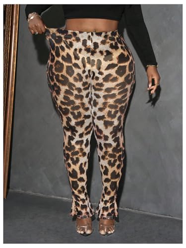 Floerns Women's Plus Size High Waist Sheer Tights Marble Print Split Hem Long Pants3