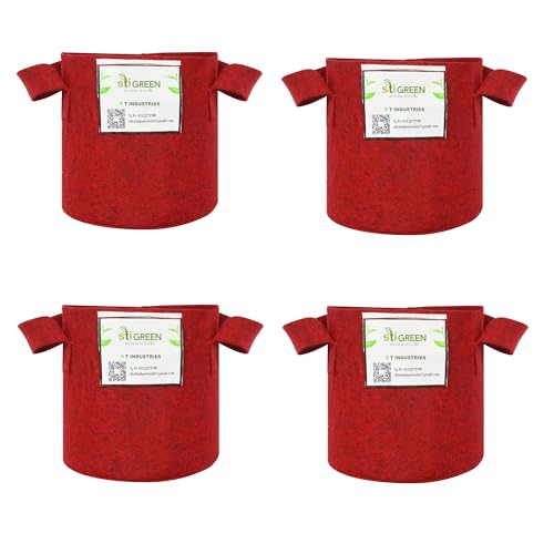Image of Geo Fabric Grow Bags for Plants 8X8 Inch (Pack of 4) | 400 GSM Heavy Duty UV-Protected Round Maroon Colour Plant Bags for Terrace and Vegetable Gardening | Strong & Reusable|
