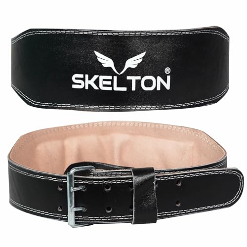 Skelton Weight Lifting Gym Belt-XL | Leather Gym Belt for Workout with Padded Back Support | Dead Lift Belt | (XL, Black)