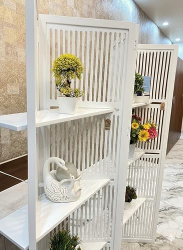 Image of Wooden Partition Divider for Living Room, Partition Wall, Privacy Divider, Freestanding Folding Panels for (6 Feet 6 Panel with 3 Shelve) (6 Feet 6 Panel Pure White)