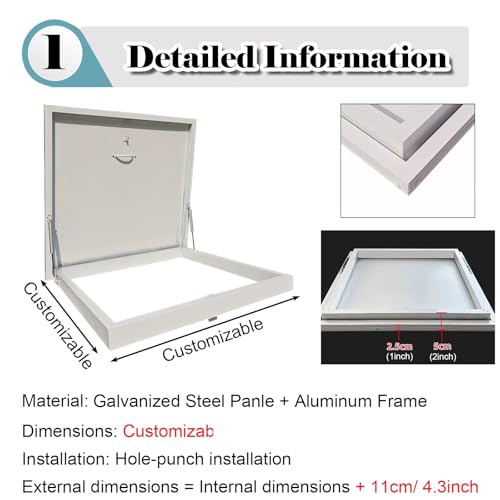 Cubierta de ático de metal 66x71 cm personalizable para acceso a techo y sótano resistente 3