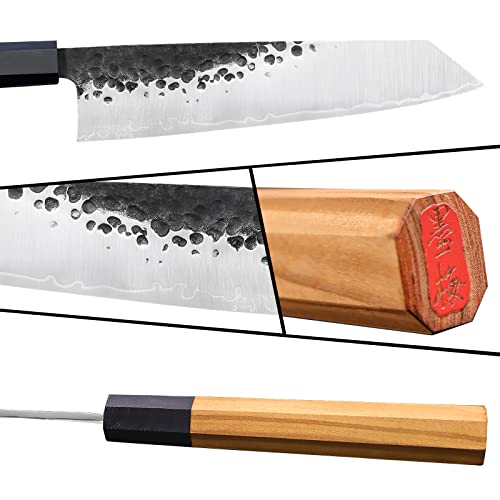 Ink Plums 9 Inch Kitchen Kiritsuke Chef Knife, High Carbon Stainless Steel With Professional Hand Forged Cooking Knife, (Olivewood Handle & Gift Box)
