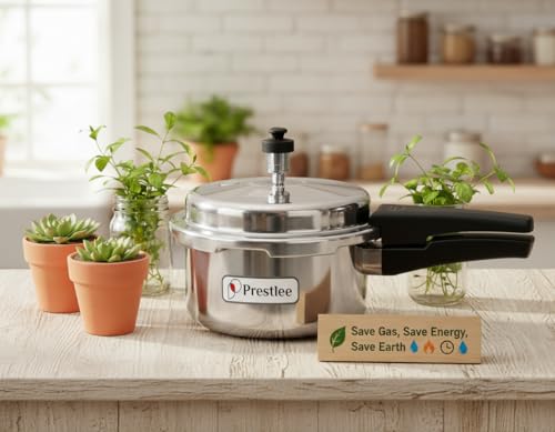 Image of Prestlee Aluminium 2 Litres Pressure Cooker | Outer Lid | Faster & Healthy Cooking | Gas Stove Compatible | ISI Certified | 5 Years Manufacturer's Warranty | Silver