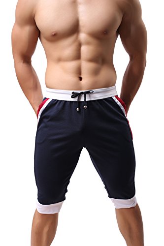 ONEFIT Mens Summer Sports Pants Comforbale Beach Pants, Dark Blue, Large