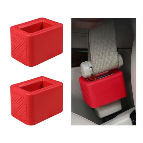 Image of povtii 2PCS Car Seat Belt Buckle Holder, Silicone Auto Seatbelt Buckle Booster Makes Receptacle Upright Buckling, Easy Access Seat Belt Buckle Safety Cover for Kids, Car Accessories (Red)