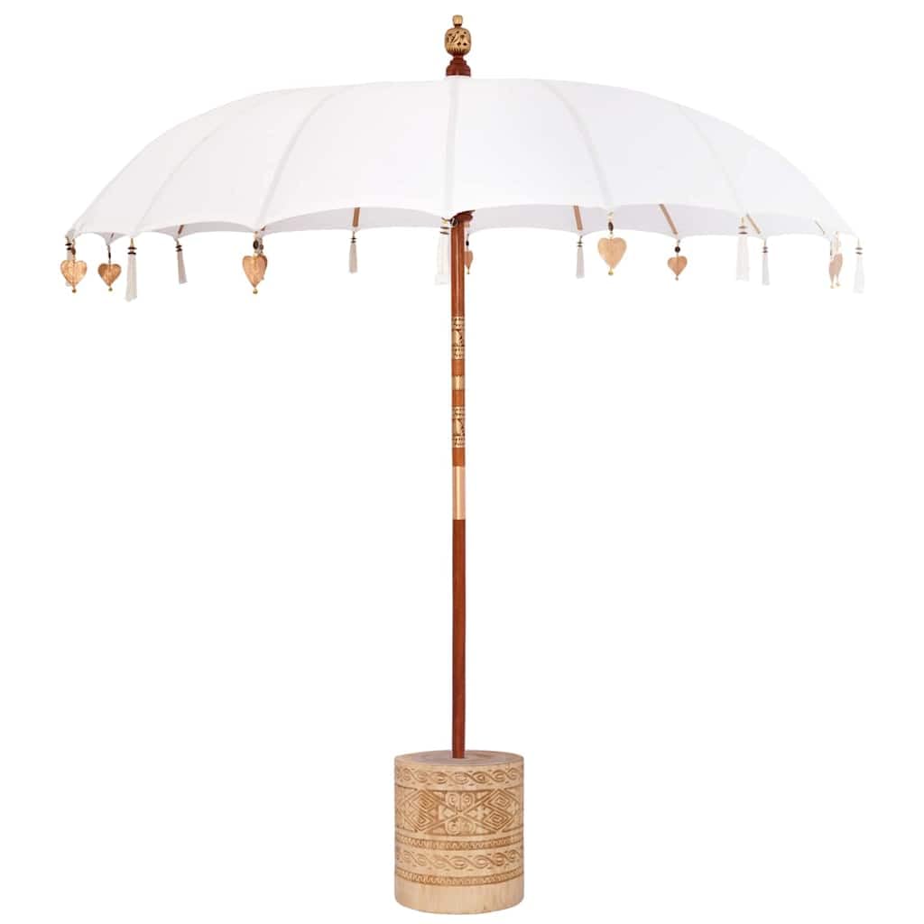 vidaXL Baliński Parasol z Bazą Kremowy 215 x 215 x 260 cm, Ogród i taras, okrągły parasol balijski, cień na zewnątrz, ręcznie robiona osłona, bambusowa nóżka
