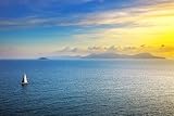 Quadro composito in alluminio 50x30 cm: guarda il tramonto sull'isola Elba di Piombino, una barca a vela Mediterraneo. Toscana Italia(40627979)