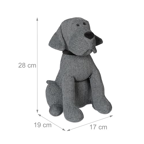 Relaxdays Türstopper Hund, dekorativer Türpuffer, für Boden, stehend, gefüllt, innen, 33 cm hoch, Stoff Türsack, grau, 1 Stück