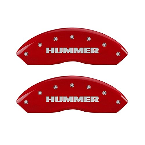 Image of MGP Caliper Covers 52003SHUMRD 'HUMMER' Engraved Caliper Cover with Red Powder Coat Finish and Silver Characters, (Set of 4)