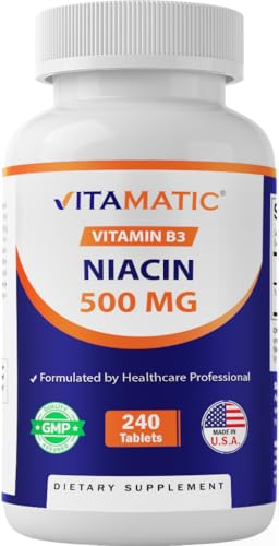 Vitamatic Niacin (Vitamin B3) 500mg,240 Tablets - Non-GMO & Gluten Free