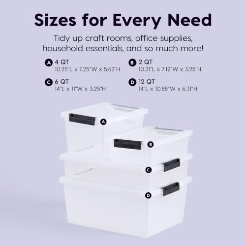 Image of IRIS USA 4-Pack 12 Qt Storage Bins with Lids, Plastic Box, Clear /Black