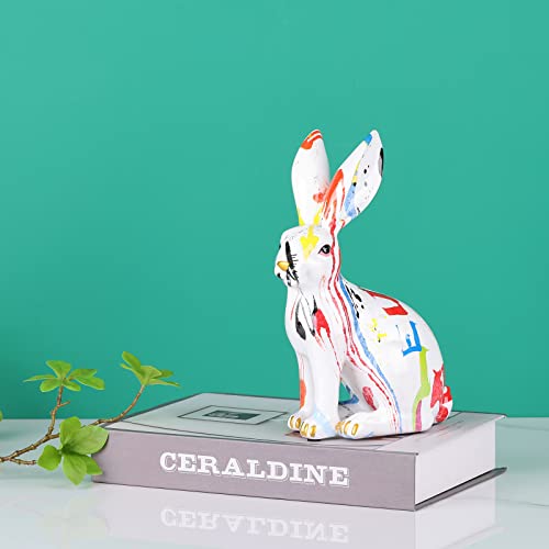 Easter Bunny Statue Creative Graffiti Rabbit Statue Resin Rabbit Figurines Modern Art Animal Collectible Figurines Zodiac Lucky Rabbit Sculpture For Home Office Shelf Desktop Decor Or Easter Gift #TOP5