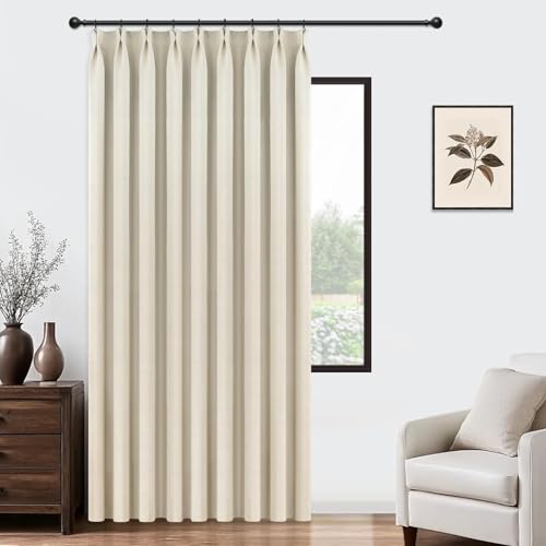 MRTREES Pencil Pleat Blackout Curtains for Bedroom Living Room, Single Thermal Door Curtain Soft Fabric, 1 Panel 228x228 CM 90x90 Inch Beige