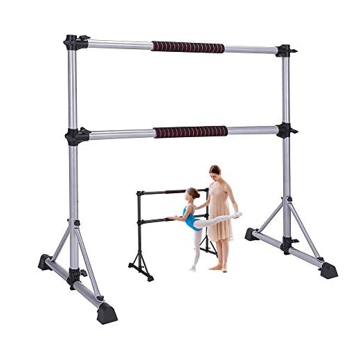 Excess Essentials 4ft Adjustable Portable Freestanding Ballet Barre - for Home Gym, Fitness with Carry Bag, Kids Dance, Gymnastics Tool, Adults Workout Pole, Heavy-Duty, Double Stretching Bars Silver
