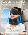 YFONG Travel Pillow for Long Flight Airplane, Head Strap Combo with 3D Contoured Sleep Eye Mask, Neck Pillow for Travel Essential, 360° Support Memory Foam Headrest, Prevent Bobbing, Drawstrap - Black