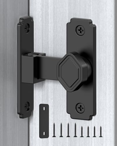 Mixizigoz Pocket Door Lock, 90 Degree Flip Latch - Barn Door Lock and Latch for Bedroom Bathroom Garden Gate Cabinet Shed, Child Safety Privacy Hardware, Easy Install (Black-1 PC)