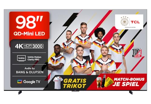 TCL 98Q7C QLED Mini LED Fernseher, 98 Zoll, 4K HDR Premium, Dolby Vision IQ & Atmos, Smart TV mit Google TV, 6.2.2 Sound, 144Hz VRR, AMD FreeSync Premium Pro, HDMI 2.1, AirPlay 2