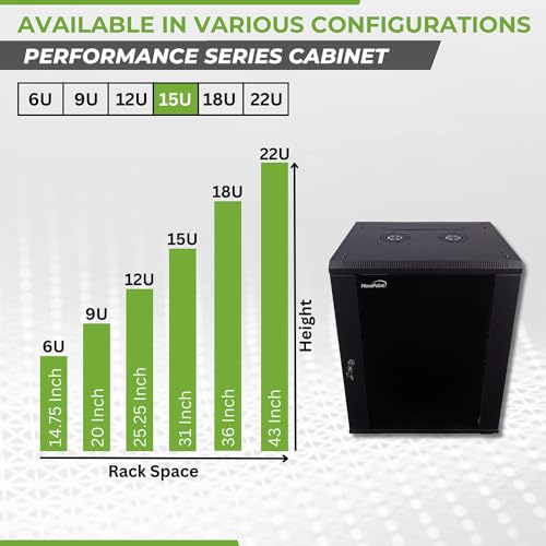 Image of NavePoint 15U Server Cabinet Wall Mount Rack Enclosure with Caster Wheels, Includes 2 Fans, Locking Glass Door, Removable Side Panels - 15U Network Cabinet 17.7 inch Deep, 19 inchServer Rack for IT Equipment