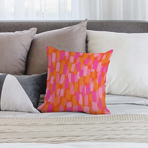 Abstract Retro 70S Pink Orange Paint Brush Throw Pillow Covers 18"X18" Cozy Aesthetic Throw Pillowcase Home Decorative Living Room Cushion Cover College Trendy Funky Dormitory For Bed Couch Sofa #TOP4