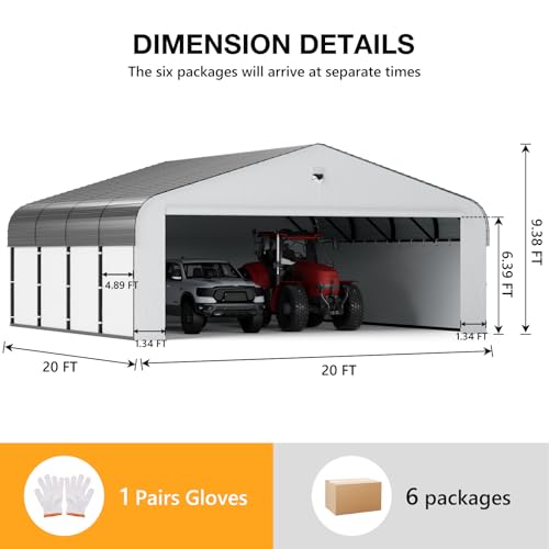 Image of 20x20 Metal Carport, Heavy Duty Car Carport Canopy, Galvanized Steel Roof Car Tent Garage, CarPorts with Removable Sidewalls