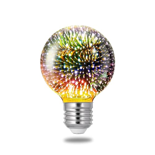 Porseme 3D Fireworks Decorative Light Bulb, E26 Base, 4W, AC100-240V, Glass Bulbs with Soft Warm Light, Shiny Decor for Home, Bedroom, Party (Included 1-Pack G80 Bulbs) - image 1