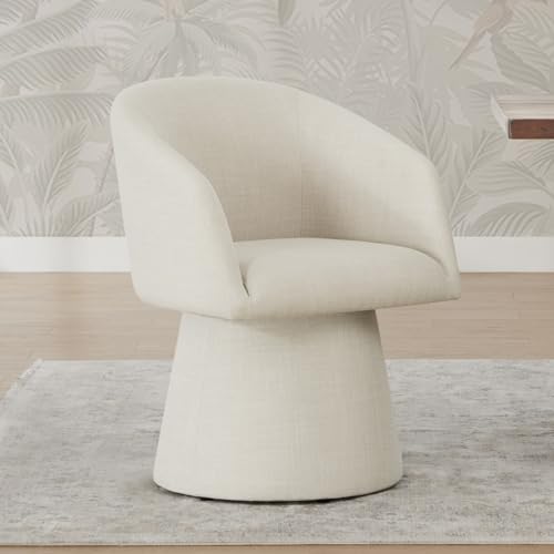 Image of KISLOT Swivel Dining Chairs Set of 1, Upholstered Mid Century Modern Deskchair with Barrel Back, Linen Fabric Kitchen Chairs for Dining Room, Bedroom, Dressing Room, Linen