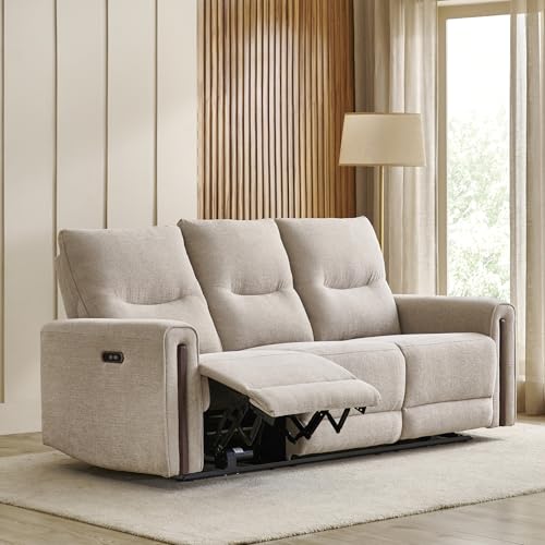 Image of Home Centre | Malinda Fabric 3 Seater Electric Recliners | Recliner Sofa for Living Room | Pine Wood | Beige | 1 Year Warranty