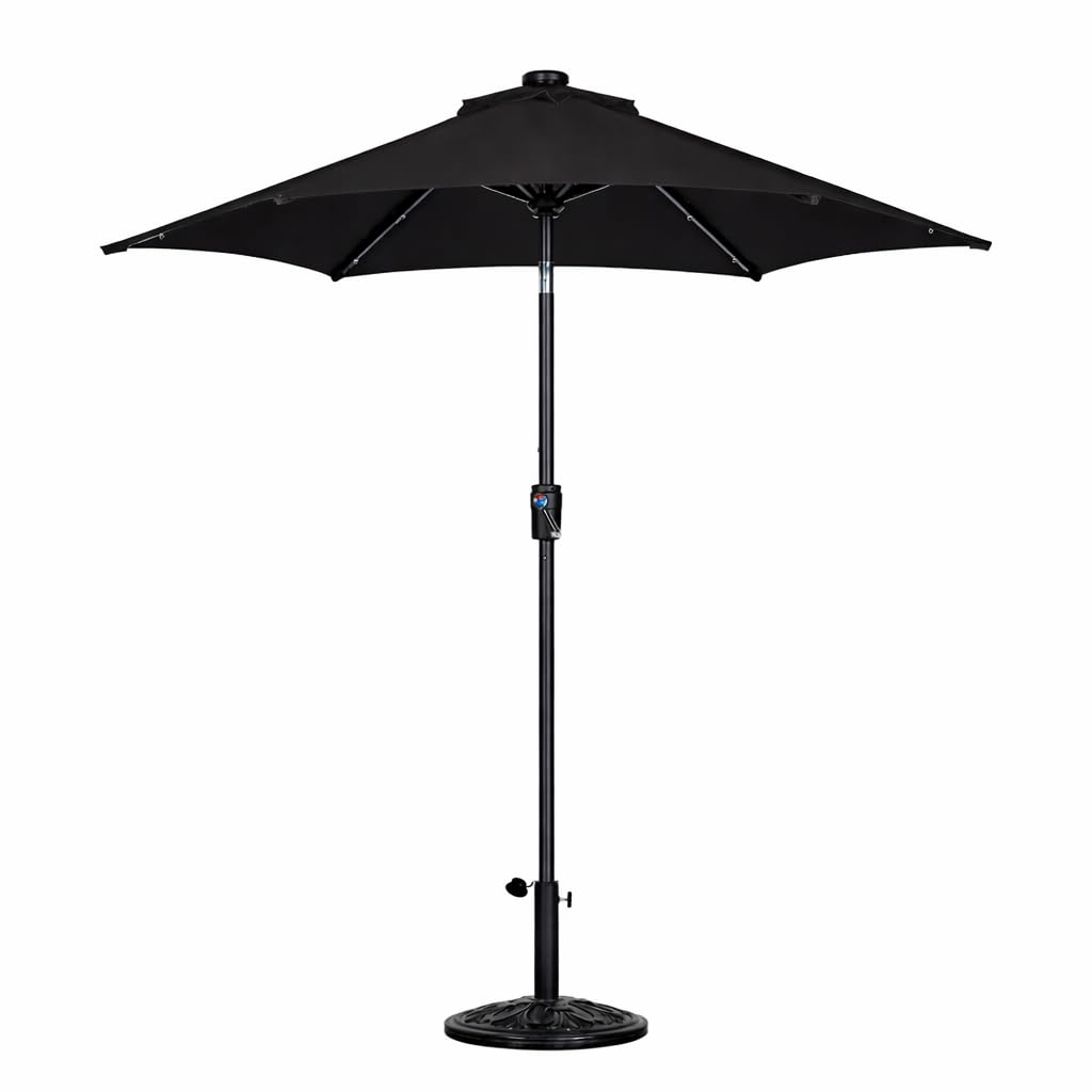 Jack Stonehouse Black Jsh 2.7M Straight Garden Parasol | Outdoor Tilting Round Garden Patio Sun Shade | Uv 30+ Protection Crank Handle & Tilt | 360 Degrees Sunshade Umbrella (Black)
