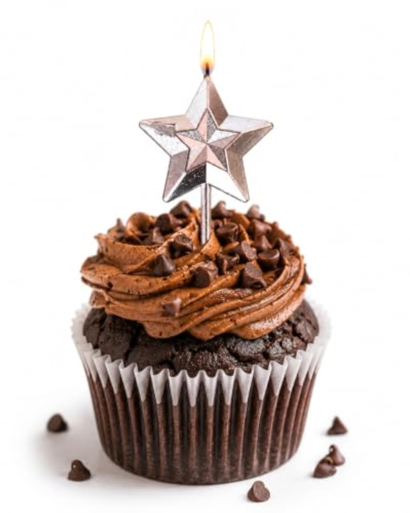 Star Shape Birthday Cake Candle, Silver Glitter Topper