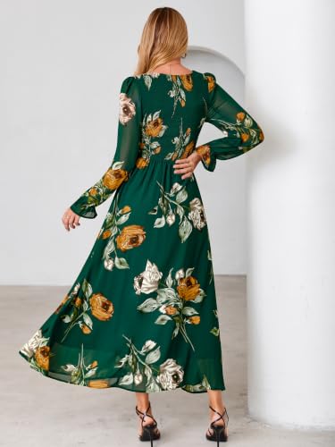 Simplee Womens Long Sleeve Boho Floral Wedding Guest Chiffon Maxi Dress,Green Rose XXL — view 3