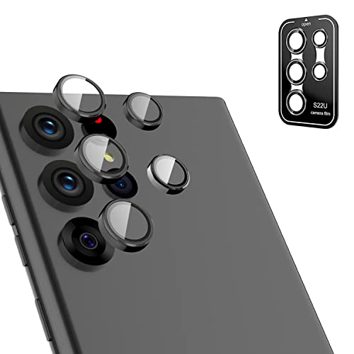 S22 Ultra Camera Lens Protector, Tempered Glass Back Camera Lens Protector Aluminum Alloy Lens Ring Cover for Samsung Galaxy S22 Ultra (Black)