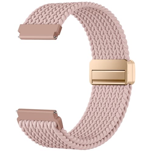 Mastten 18mm Nylon Elastisch Geflochten Magnet Smartwatch Uhrenarmband Kompatibel mit Garmin Venu 3S Armband - Venu 2S Armband 18mm Sport Quick Release Armbänder für Damen Herren Rosa