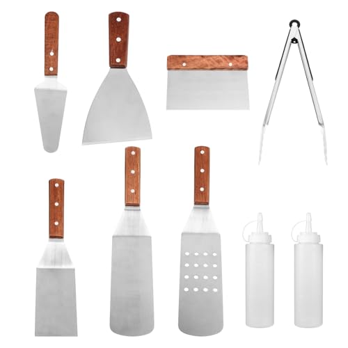 SHINEOFI Set Ustensiles Barbecue INOX Outils Cuisson Plancha Gaz Spatules et Pinces Viande Résistants pour Extérieur et Grillades Famille