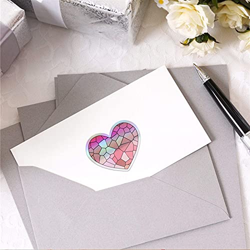 Mercei Heart Stickers With Stained Glass Background And Silver Holographic Frame, 1.5 Inch Small Heart Shaped Adhensive Sticker Labels In A Roll, Decorative Or Seal In Business And Personal Package #TOP6