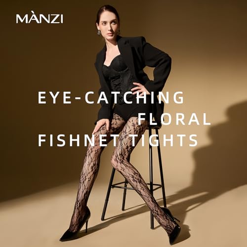 MANZI Lace Fishnet Tights Floral Patterned Fishnet Stockings for Women2