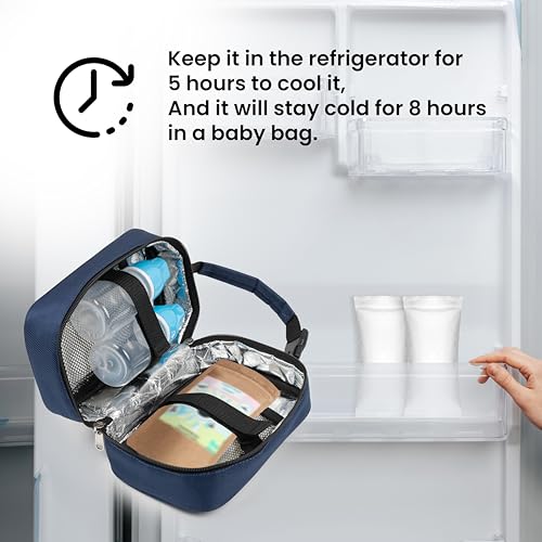 Image of Small Portable Cooler Breastmilk Storage Bag - Insulated Leakproof Breast Milk Storage for Baby Feeding Bottles, Keeps Milk Fresh 6-8 Hours with 2 Ice Gel Packs, (Sapphire Blue)