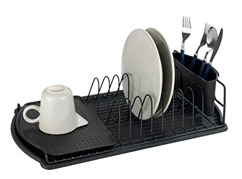 Foto von WENKO Geschirrabtropfer Mod. Basic, Abtropfgestell für Geschirr, ideal zum Abstellen neben der Spüle, aus pulverbeschichtetem Metall und Kunststoff, 47,5 x 11 x 26,5 cm, Schwarz