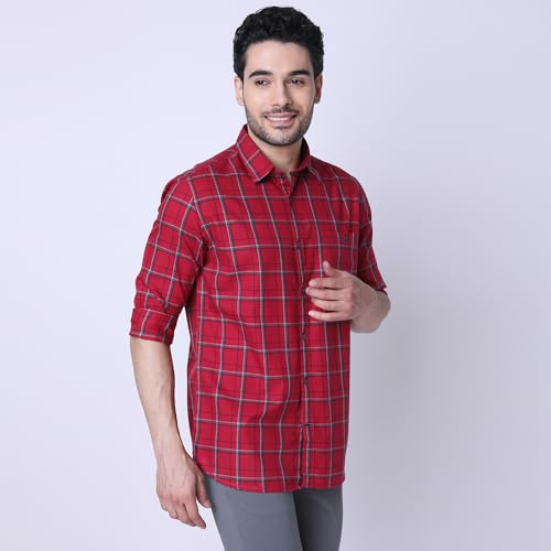 Image of J. HAMPSTEAD Cotton Slim Fit Checkered Casual Shirt for Men