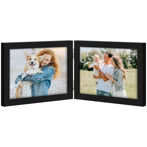 Vittanly 7x5 Double Picture Frame Hinged 2 Photo Frames Black