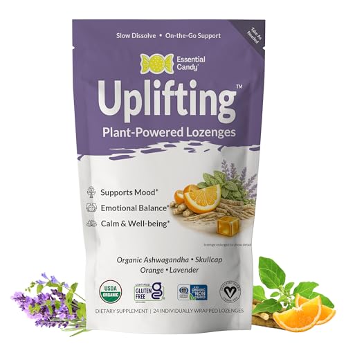Uplifting Blend Plant-Powered Lozenges | Supports Calm, Mood Balance, Relaxation | Ashwagandha, Orange, Lavender, Skullcap | Gluten-Free, Non-GMO, Vegan - 24 Count (Pack of 1)