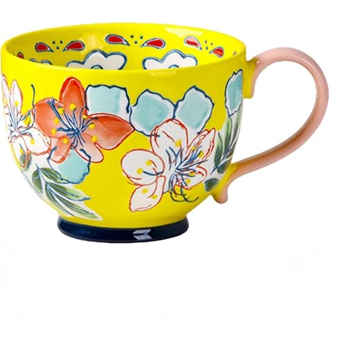 SSZY マグカップ おしゃれ 陶器 大きい 可愛い コップ 和風 セラミックカップ個性的手描き水杯アイデア高ルックスレリーフマグカップ大容量朝食ミルクコーヒーカップ 焼き物 陶芸 和風 和食器 モダン マグ 美しい 無地 コーヒー マグ 500ml (B